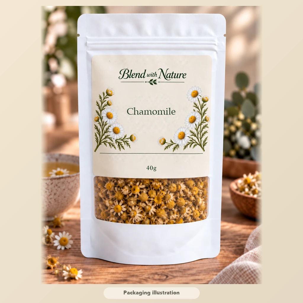 Illustration of the 40g chamomile pouch